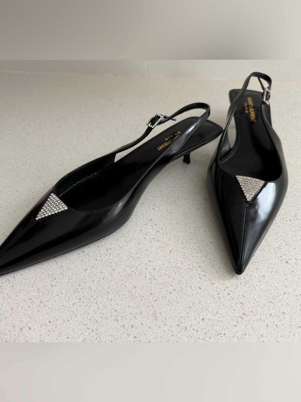 Saint Laurent Cherish Kitten Heel Black Leather Slingback EU 38.5 US 8.5 - Picture 9 of 12